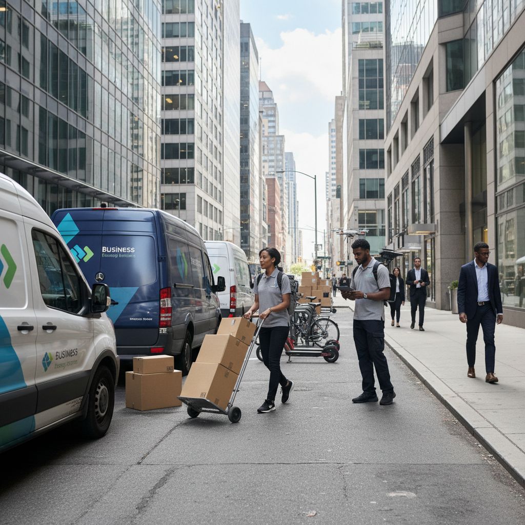 Camión de distribución urbana entregando en ciudad
